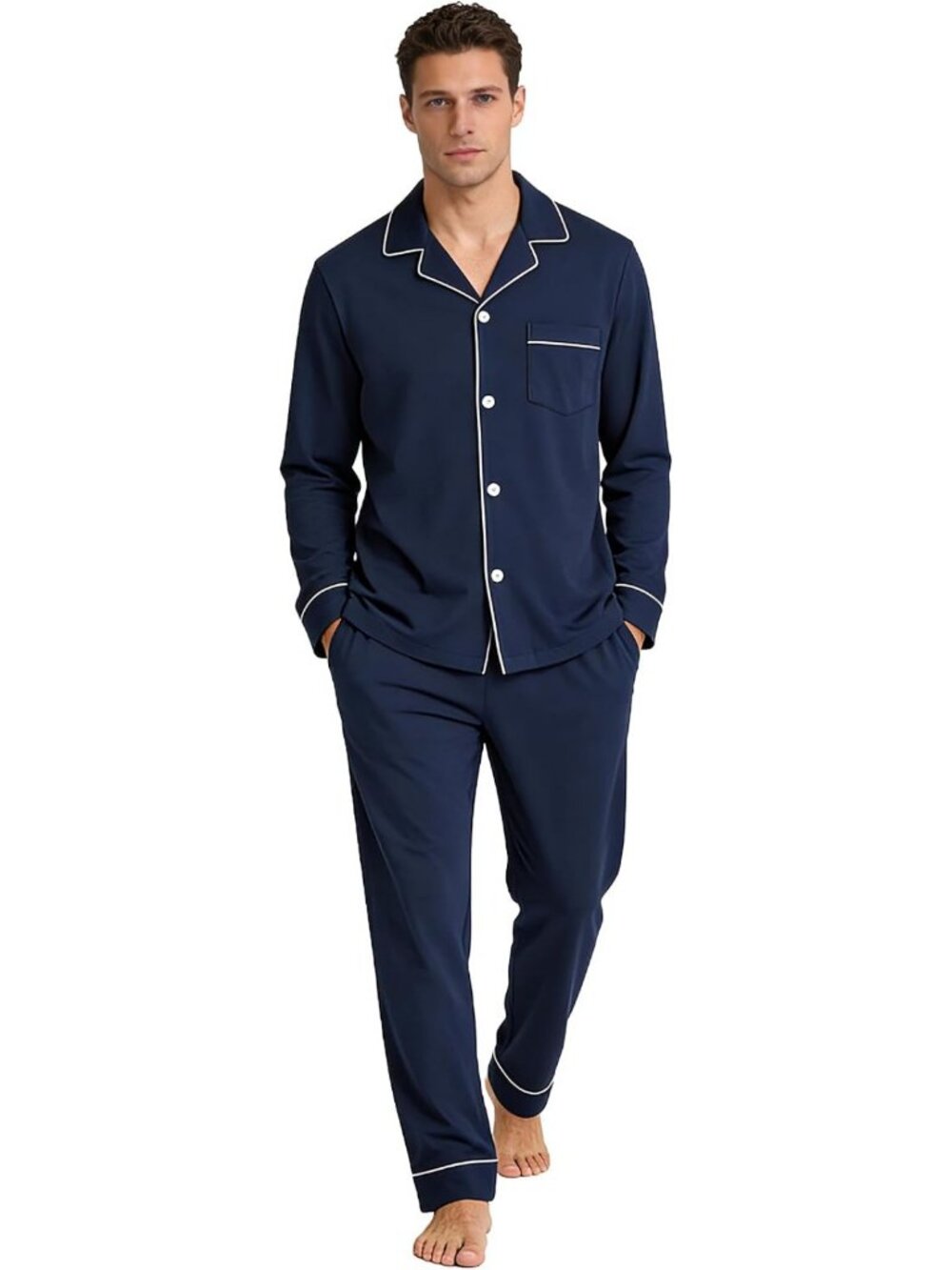 Cozy 100% Cotton Men's Pajama Set - Soft Button Down Sleepwear & Lounge PJs